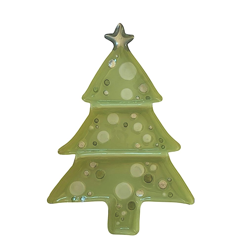 Lori Siebert for Silvestri Hand Blown Glass Christmas Tree Divided Platter